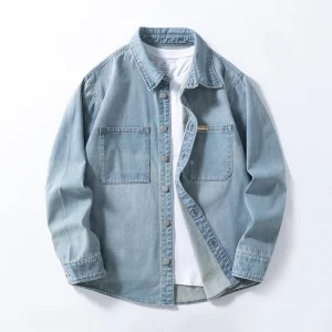 Vintage American-style men's versatile thin non-stretch denim loose-fitting shirt