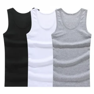 1/3 Piece Men's Four Season Solid Color Plus Size Vest Comfortable Pure Cotton Youth Sports And Fitness Top Middle-aged Base T