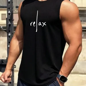 Men's Summer Casual Letter Print Crew Neck Tank Top Standard Size Men's Tank Top, Ideal for Summer Tank Top Men