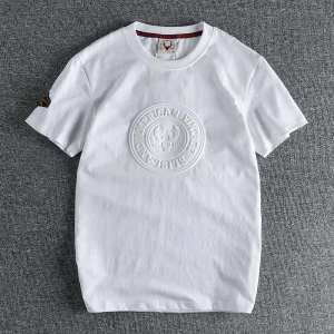 883# 2024 Summer New Japanese Retro Short Sleeve O-neck 3D Letter Printed T-shirt Men's Fashion 100% Cotton Washed Casual Tops