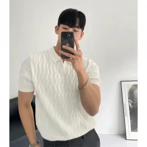 Summer Men's Knitted Short-sleeved Polo Shirt Korean Style Slim Fit Ice Silk Casual Lapel Half-sleeve T-shirt Undershirt