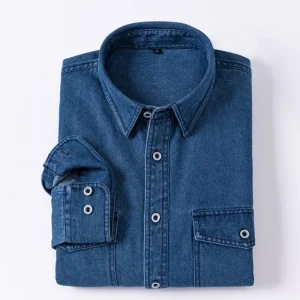 Daily Pure Cotton Double-pocket Denim Shirt Wrinkle-free Men's Casual Sports Top Trendy Comfortable Collared Shirt Men