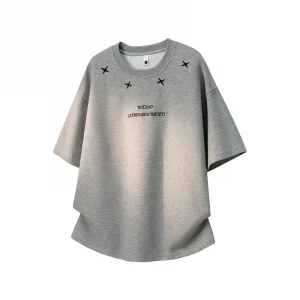 Gothic Punk Style Men's Star Embroidered T-Shirt Gothic Print Loose Fit Casual Streetwear Top Male Clothing Couple Top